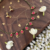 Vriksham Red Square Style Kundan Jadau Black Beaded Short Magalsutra-J3441